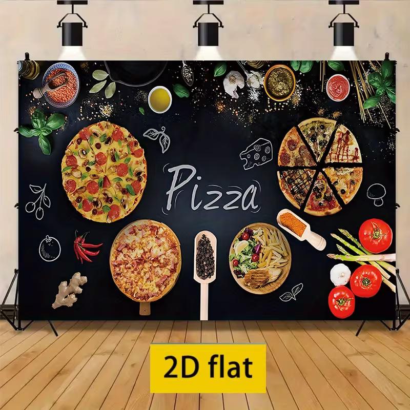 2D Pizza Making Backdrop Blackboard Style with "Pizza" Text Banner