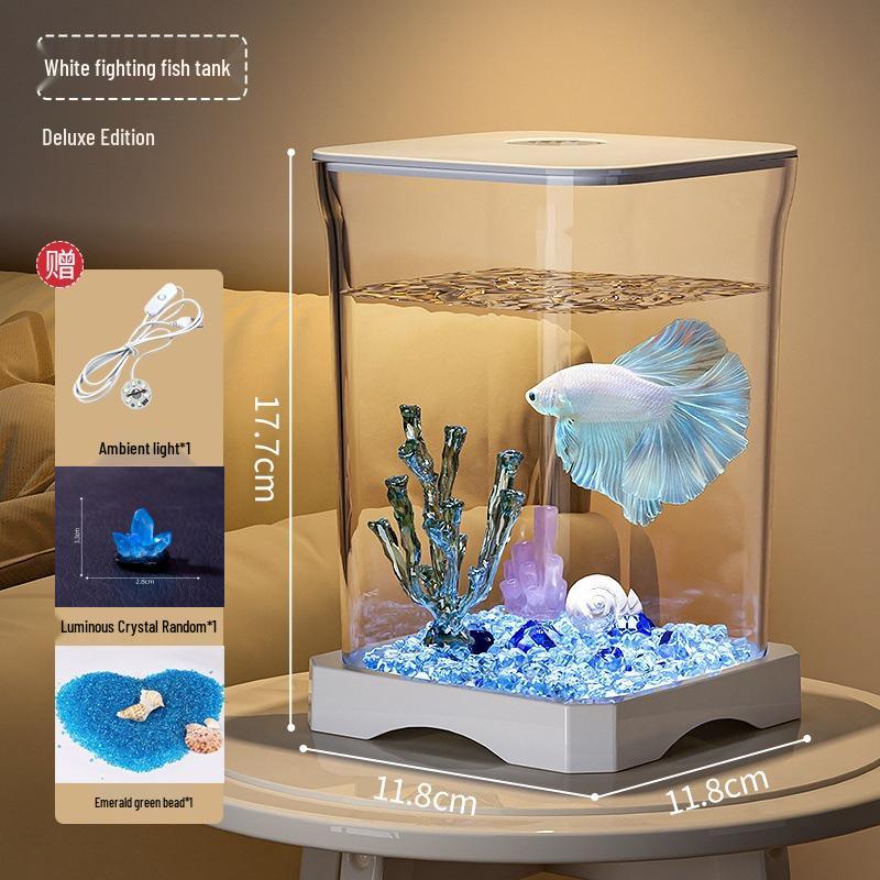 Creative Betta Fish Ecological Desktop Tank with Night Light Decoration.