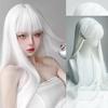 White Straight Bangs Long Straight Synthetic Wig Female Daily Youth Lolita Straight Bangs White Long Straight Wig