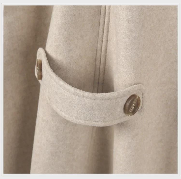 Women's Mid-Length Wool Cape Coat - Thick, Loose, Lace-Up Shawl for Winter