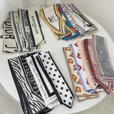 Художественный стиль: Многофункциональная шелковая повязка на голову с узором «гусиная лапка» и шарф для волос с бабочкой