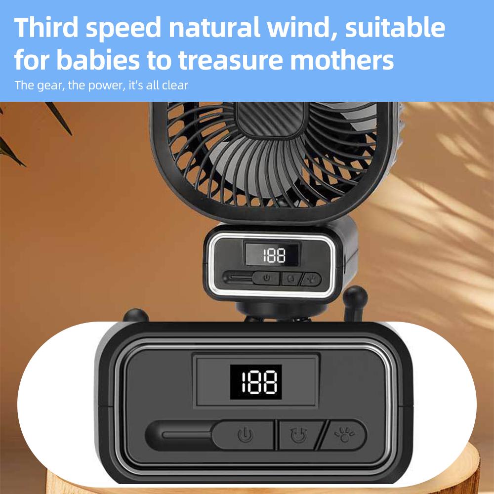 Вентилятор для коляски с гибким зажимом для штатива для детского светодиодного дисплея, 5000 мАч, с питанием от батареи, осциллирующий