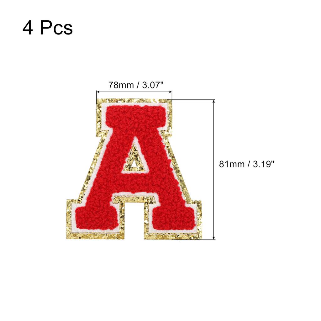 4pcs Embroidered Letter Patches Chenille Letter Patches Iron on Letter Patches Embroidery Patch Iron for Clothing Shoes Hats Red