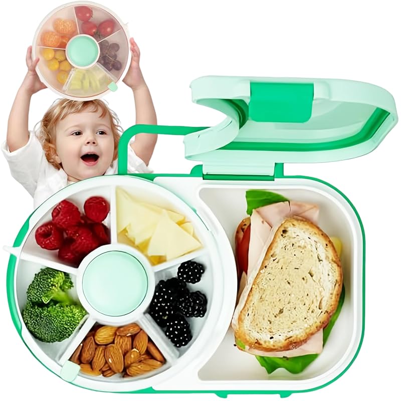 Children's Snack Box with Compartments and Lid, Multifunctional Baby Snack Spinner with Portable Box Set, Safe Sealed Snack Plate for Toddlers, Home