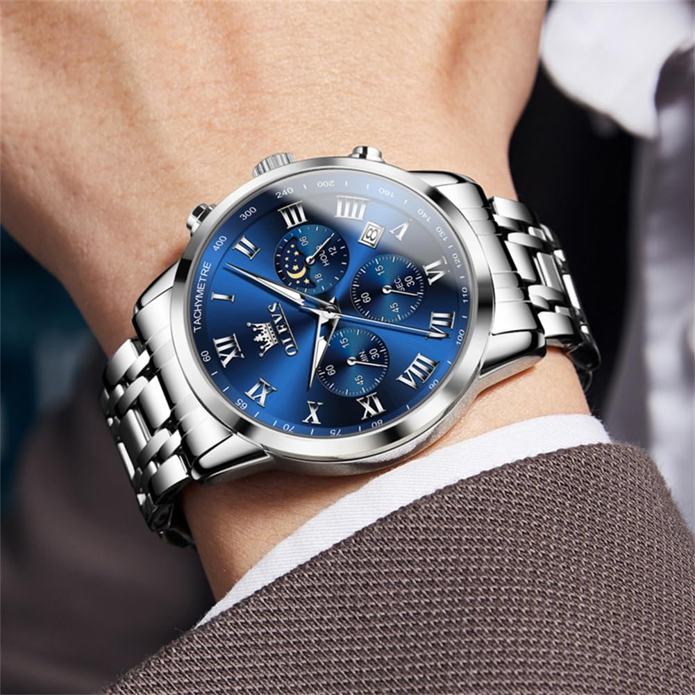 Часы OLEVS из нержавеющей стали, классические кварцевые, с датой, люминесцентные, популярные и стильные часы для мужчин, мужской многофункциональный ремешок, механизм, аналоговые,