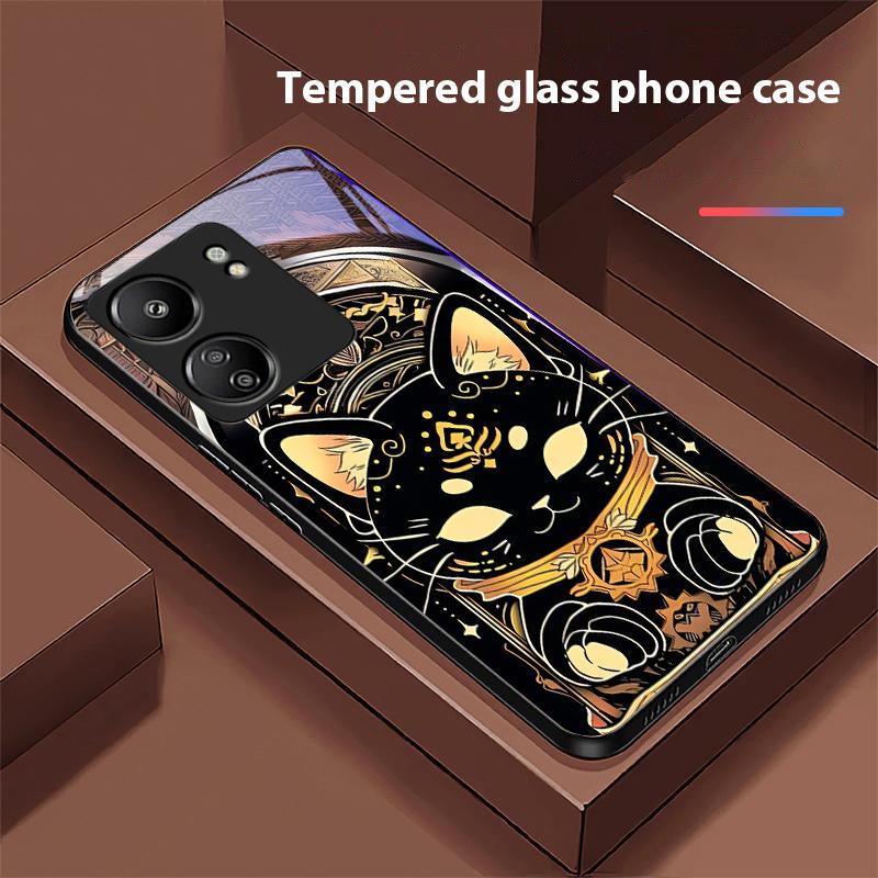 Черный Золотой Кот Для Xiaomi Redmi 13C Note13 12 Pro Plus 5G Note 9 13T Pro POCO X6 F5 F6 Черный Чехол для телефона из закаленного стекла