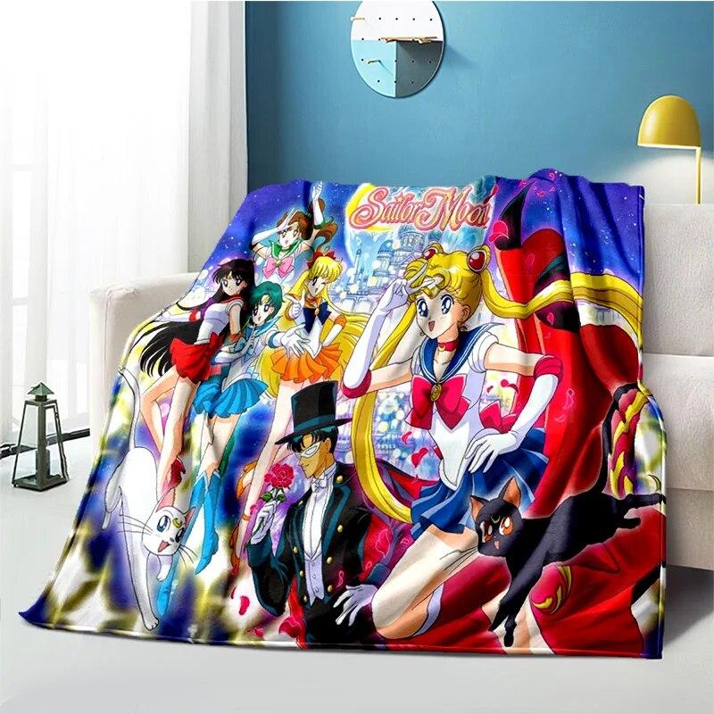 Cute Japanese Cartoon Plush S-Sailor Moons Blanket Light Four Seasons Family Light Sheet Sofa Cover Travel Warm Blanket