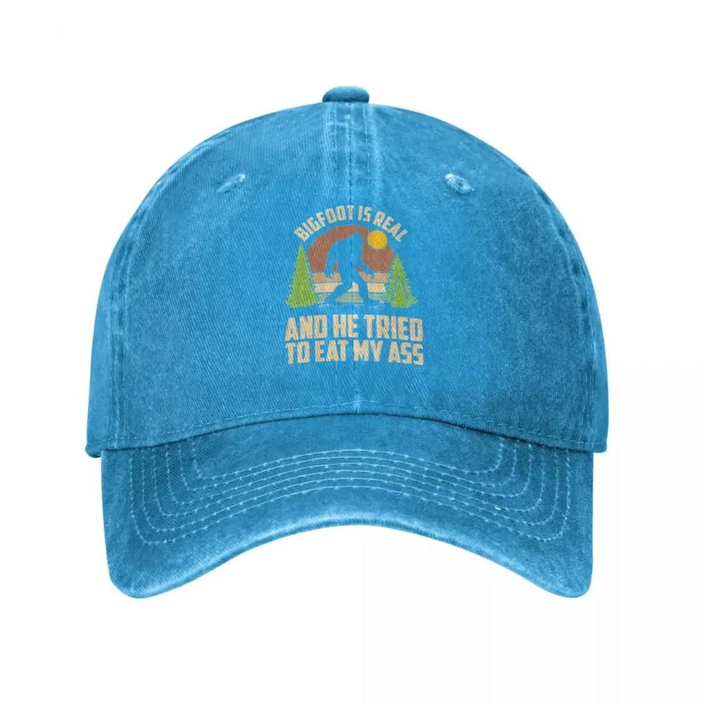 Bigfoot Is Real And He Tried To Eat My Ass Baseball Cap Distressed Washed Sasquatch Sun Cap for Men Women Outdoor Caps Hat