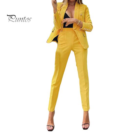 Женский комплект из 2 предметов: пальто и брюки, однотонный кардиган с длинными рукавами и лацканами, куртка средней длины с брюками и высокой талией, деловой деловой наряд для поездок на работу