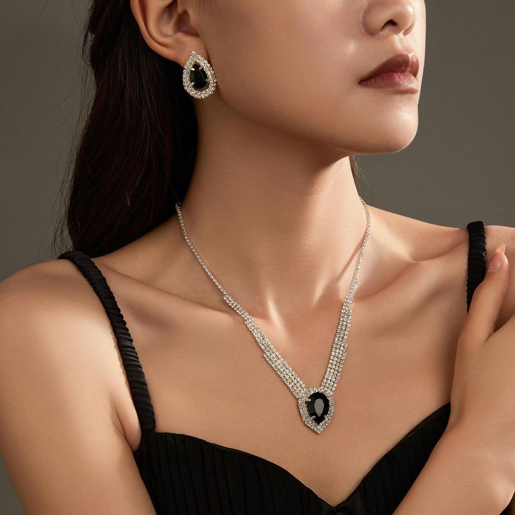 Luxury Bridal Zircon Flower Necklace & Earrings Set - Elegant Wedding Jewelry Accessories