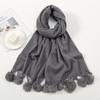 Women Warm Scarf With Rabbit Fur Ball Pashmina Thick Scarves Shawls Winter Cashmere Pompom Scarf Ladies Oversize Blanket Wrap