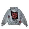 2025 New Fashion American Street Retro Y2K Men and Women with Demon Print Patch Loose Hooded Sweater Coat