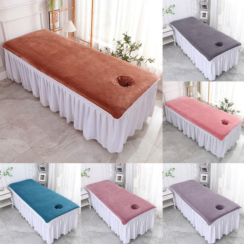 1PC Beauty Salon Bed Sheets SPA Massage Bed Cover Solid Color with Hole Thickened Velvet Towel
