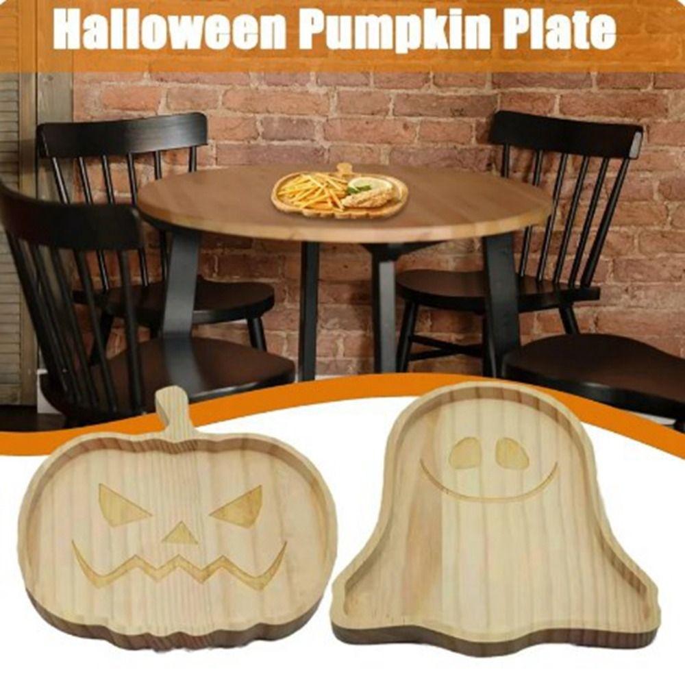 Handmade Wooden Plate Tray Cute Cartoon Dessert Board Halloween Pumpkin Plate  Halloween Gift