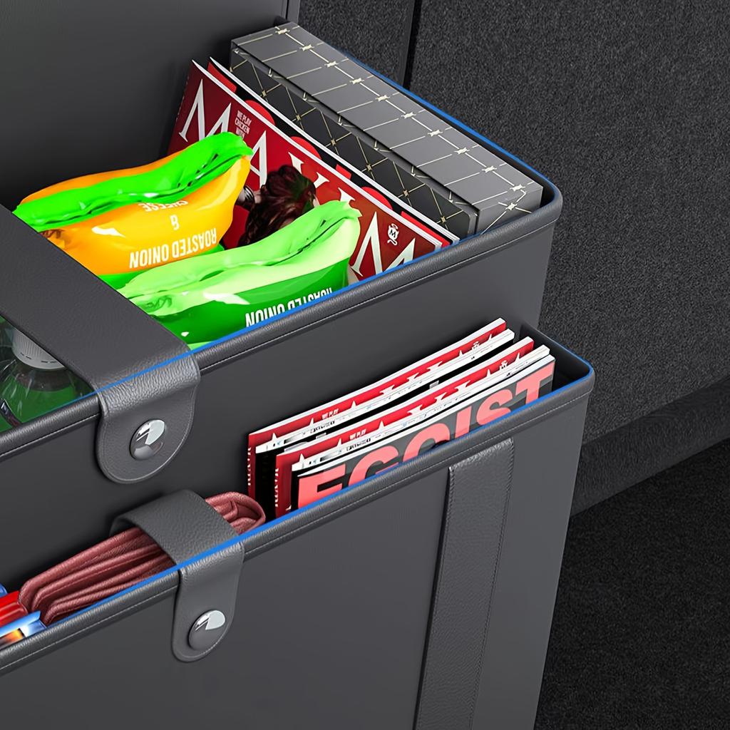 Премиальный органайзер на спинку сиденья автомобиля из ПУ кожи - Складная сумка для хранения с несколькими отделениями для организации багажника автомобиля, Черный, Автомобильное хранение