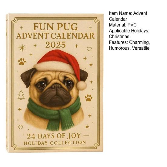 Pug Dog Advent Calendar 2025 24 Days Christmas Ornaments Cute Pug Hanging Decorations for Tree Funny Holiday Gift for Dog Lovers