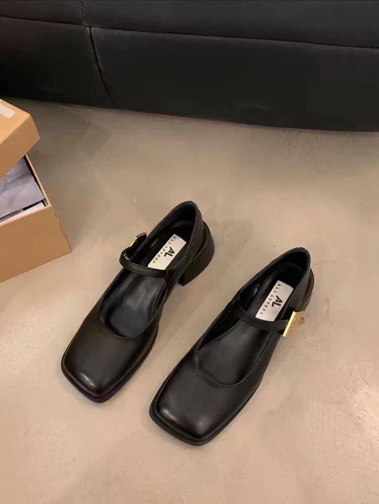 Туфли на толстом каблуке, женские весенние туфли на высоком каблуке, ретро-туфли с квадратной головкой и пряжкой в виде слова, женские туфли Мэри Джейн