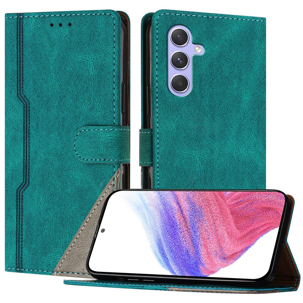 For Samsung Galaxy A55 5G Leather Case Triangle Patchwork Wallet Stand Shockproof Phone Cover