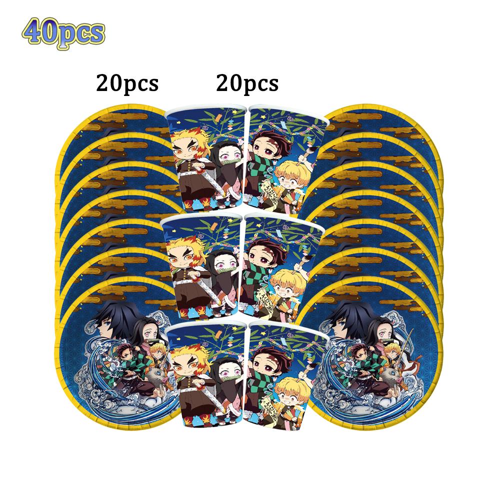 Kimetu No Yaiba Kids Birthday Party Decoration Tableware Paper Cups Plates Napkins Demon Slayer Theme Baby Shower Boys Supplies