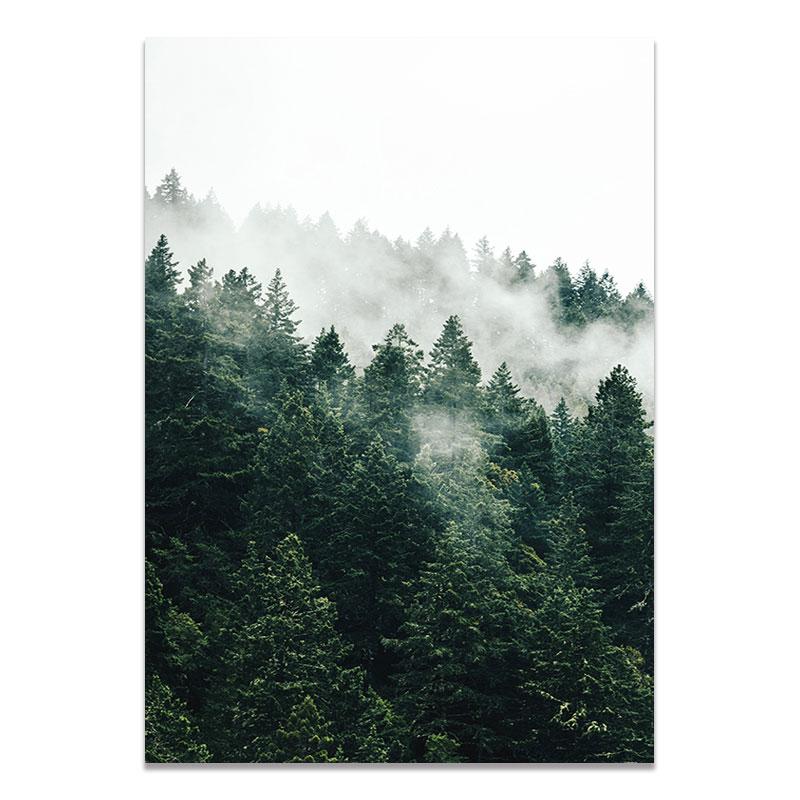 Скандинавское украшение для дома, горный туманный лес, картина, природный пейзаж, скандинавский постер, пейзажный принт, настенная живопись на холсте