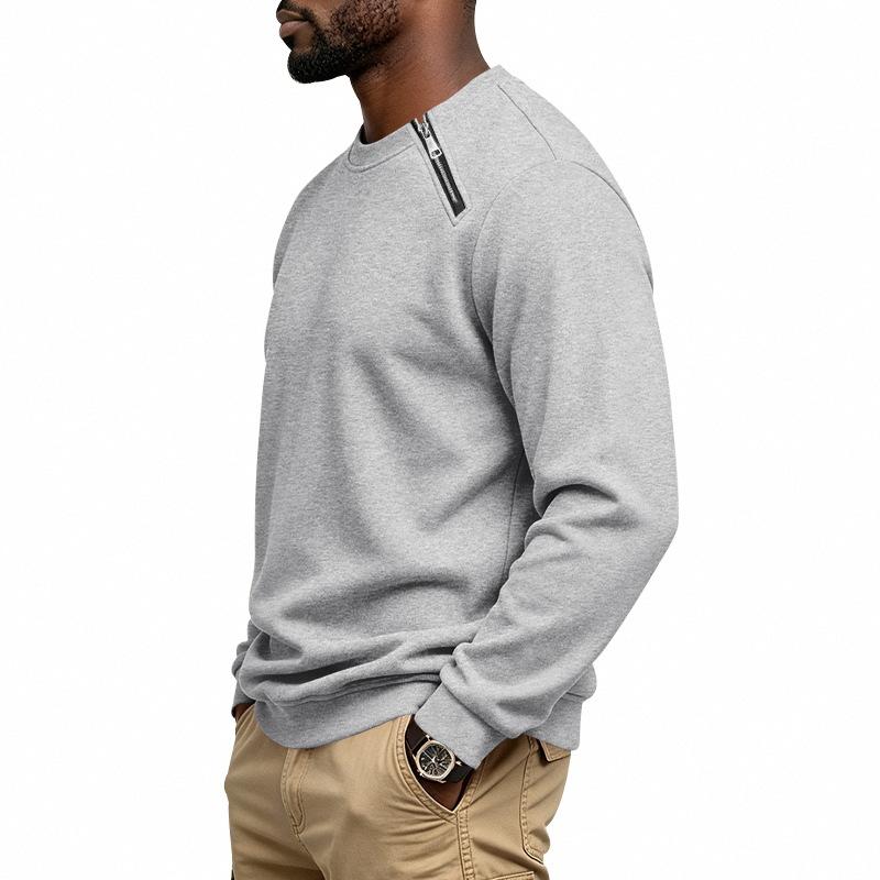 American Style Fleece Warm Loose Crew Neck Slant Zip Casual Sweatshirt