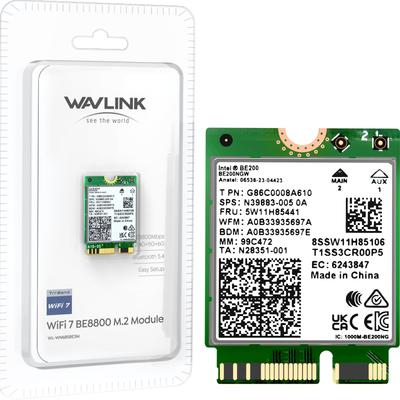 Беспроводная карта WAVLINK WiFi 7 8774 Мбит/с BE200 NGFF Сетевой модуль Bluetooth WPA3 Совместима с ноутбуками Windows Не AMD Трехдиапазонная M.2 5.4 MU-MIMO 10/11