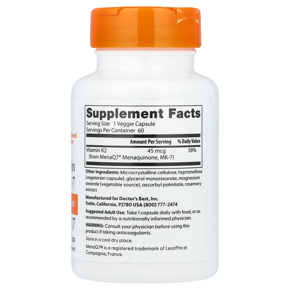 Doctor's Best Vitamin K2 MK-7 with MenaQ7 45mcg, 60 Veggie Capsules