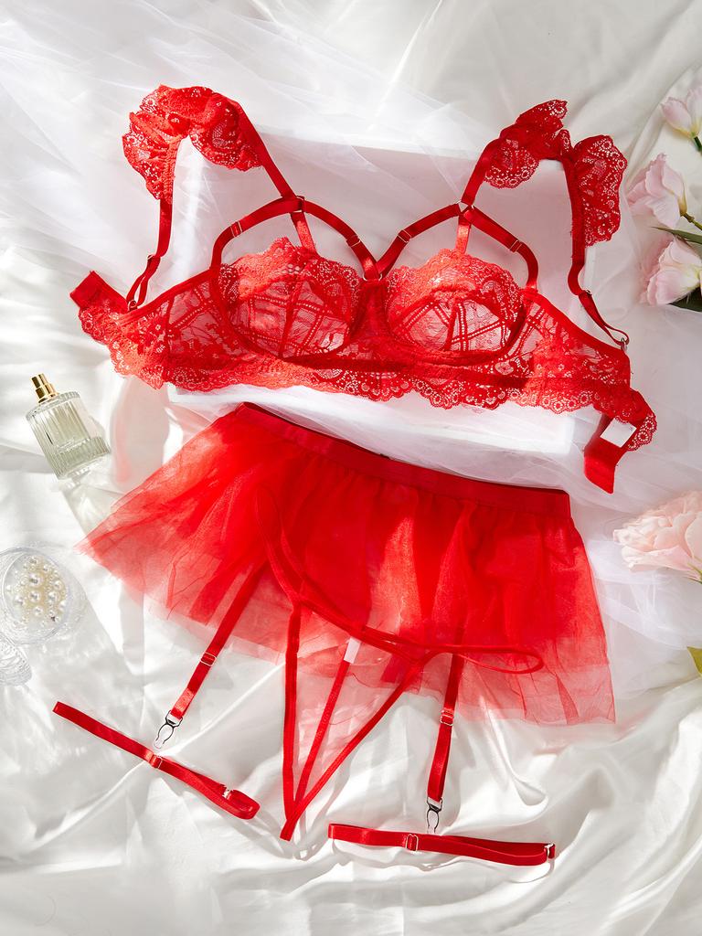 Новая сексуальная кружевная пижама из трех частей, комплект из маленькой груди, юбка-пачка, женская взрослая