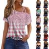 Women's Fashion Casual Print Sexy Cold Shoulder Short Sleeve T-shirt Top