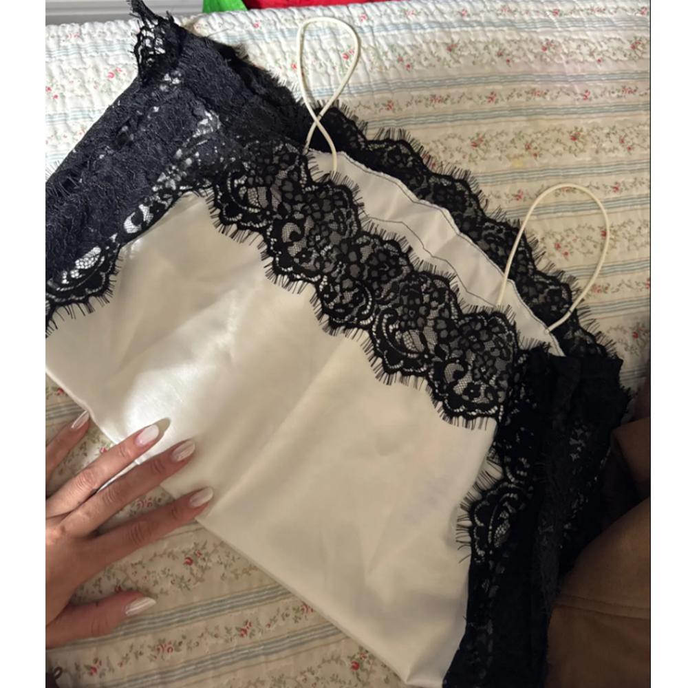 Vintage Sexy Floral Lace Satin Patchwork Camisole for Women Boho y2k Solid Sleeveless Backless Beach Chic Tops Cropped