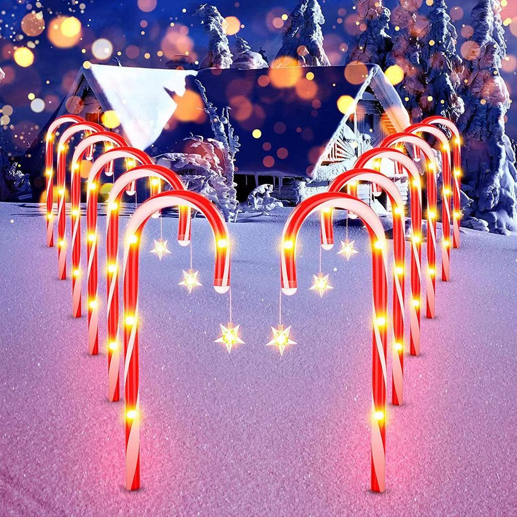 Cross-Border LED Solar Candy Cane Holiday Lights: Waterproof Outdoor Decorative Lawn Lighting