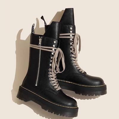 Женские ботинки на толстой подошве в британском стиле со шнуровкой, мотоциклетные ботинки в стиле панк, повседневные черные ботинки на молнии, ботинки средней длины