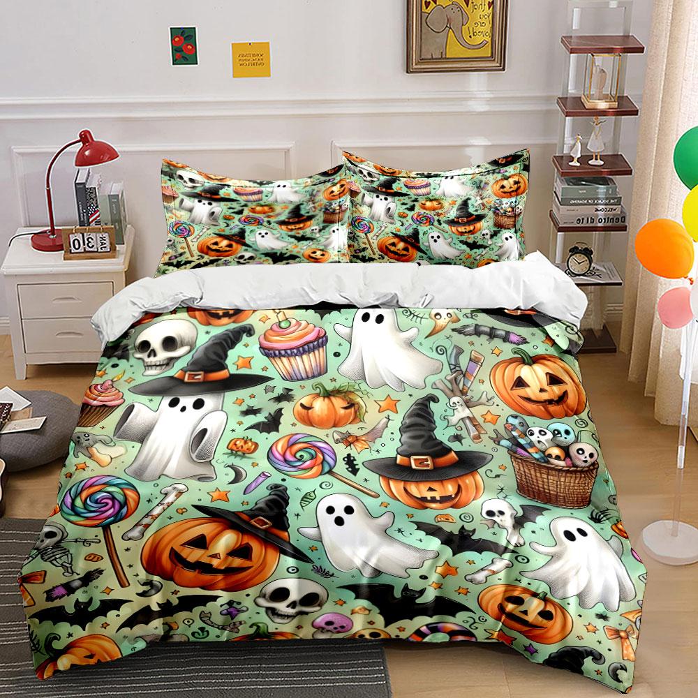 Halloween Party Decorative Set Bedding Set with 1 Duvet Cover 2 Pillowcases Single Double King Queen, Gift