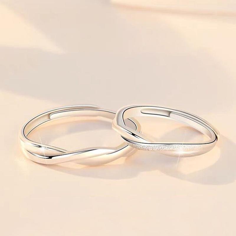 Fashion Couple Rings Set Silver Color Simple Opening Adjustable Finger Ring Light Luxury Jewelry For Women Men Anniversary Gift