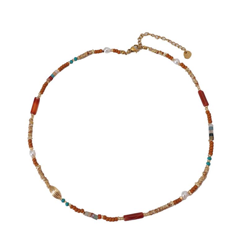 Ожерелье из красного родонита Гуо Хуан - Ожерелье-цепочка для свитера из натурального камня, аксессуары для ключицы для новогодних торжеств.