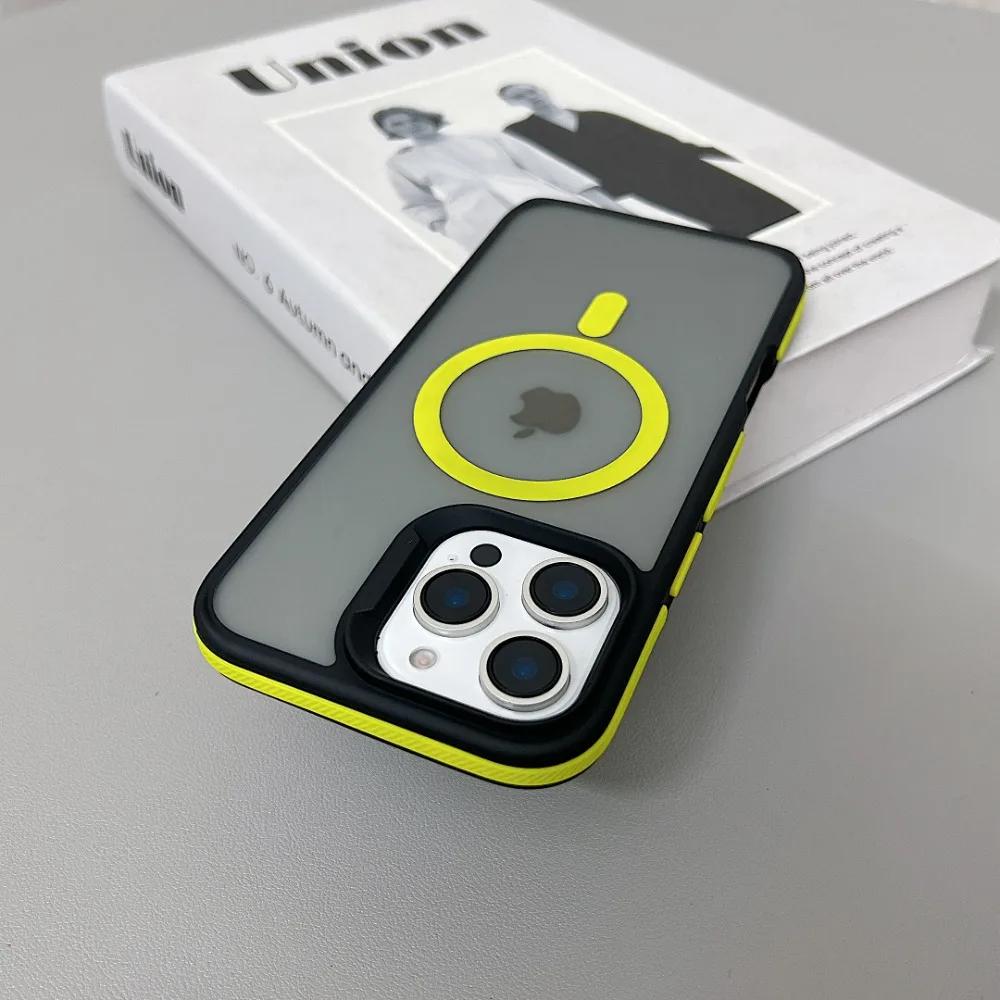 Роскошный магнитный цветной матовый полупрозрачный бронированный противоударный чехол для iPhone 11 12 13 14 15 16 ProMax Magsafe Wireless Charge Cover