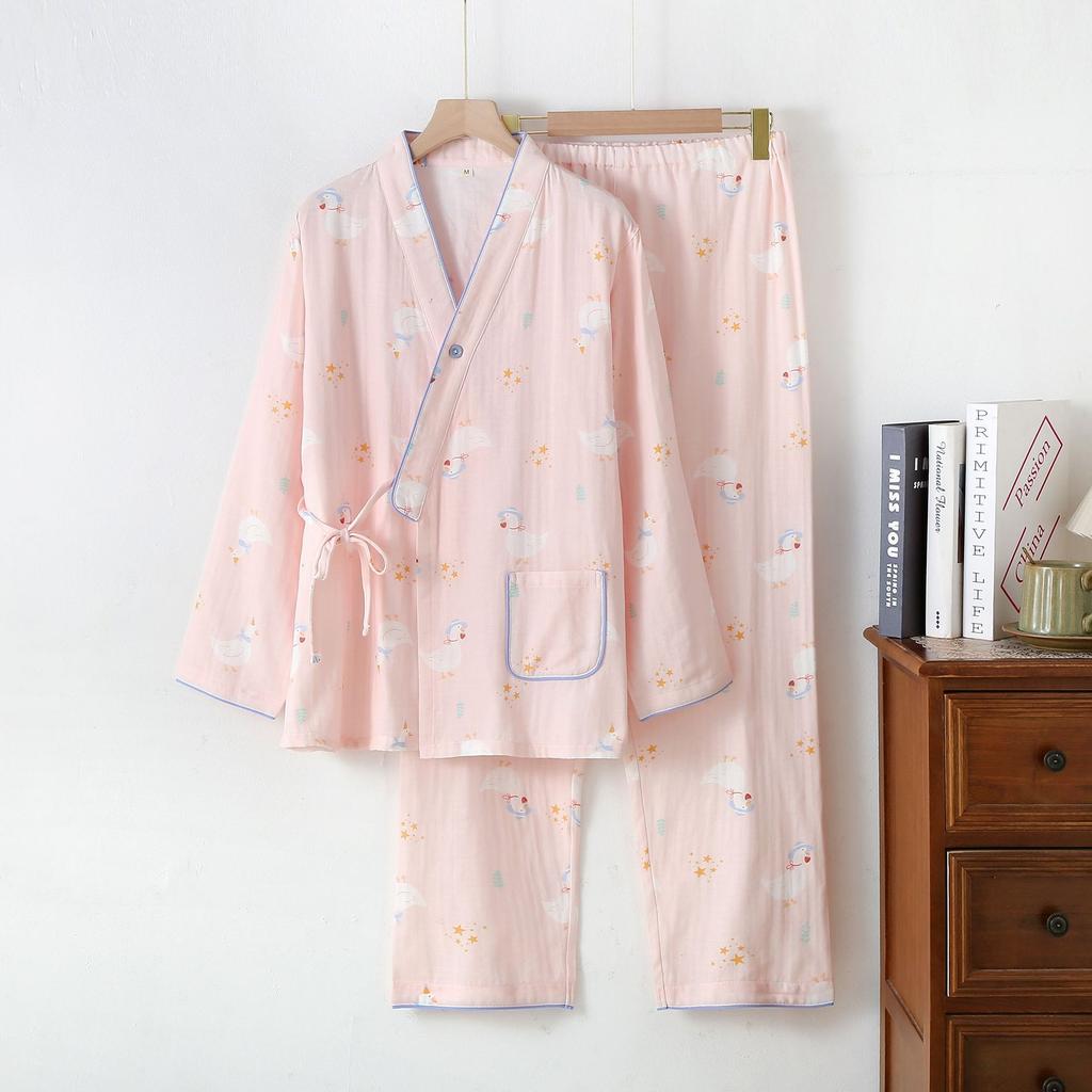 New kimono cotton double gauze confinement clothes pajamas spring and summer pregnant women postpartum breastfeeding adjustable loungewear