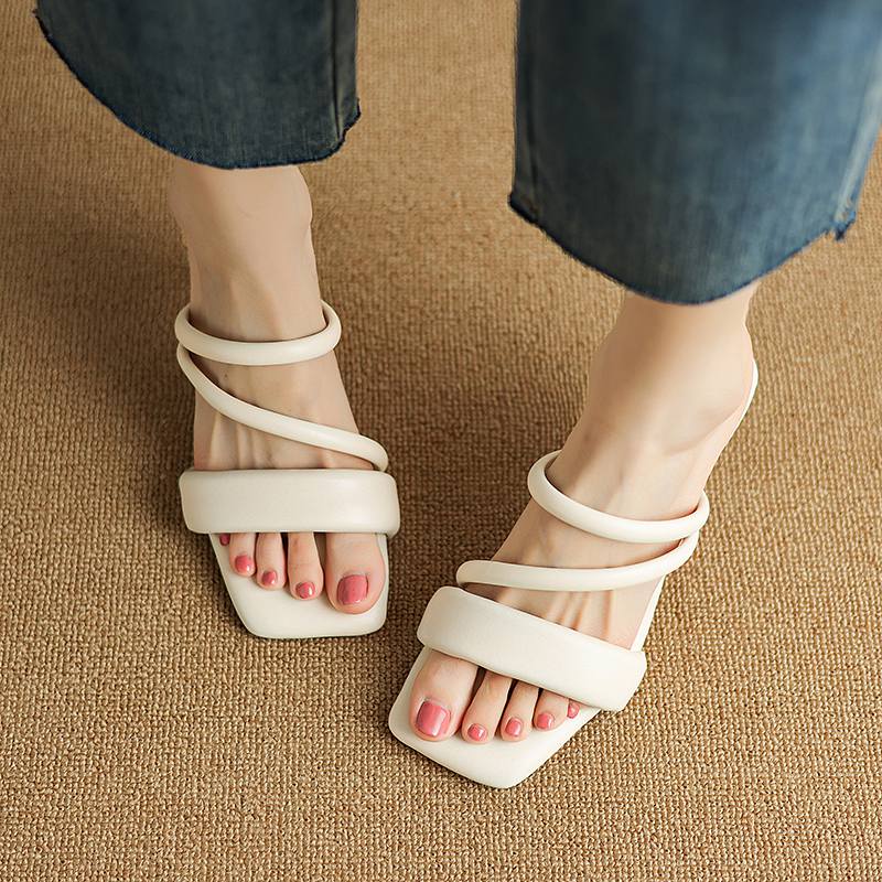 Krazing Pot Летние туфли-сабо из микрофибры с открытым носком на шпильке, летние туфли на тонком среднем каблуке, размер 44, женские сандалии размера 43