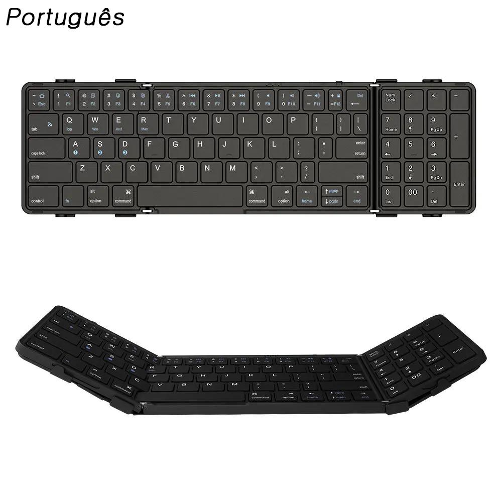 Перезаряжаемая складная клавиатура с сенсорной/цифровой панелью Складная беспроводная Bluetooth-клавиатура для планшета Ipad Телефон Синхронизация 3 устройств