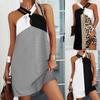 Сексуальное мини-платье с леопардовым принтом и бретелькой на шее, летние пляжные повседневные платья без рукавов, большие размеры, свободная женская туника