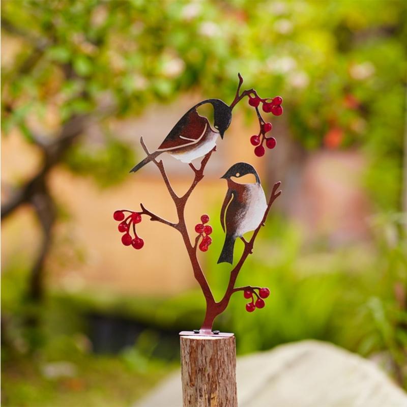 Садовые украшения в виде статуи птицы, металлические садовые птицы, украшения для двора, уличная скульптура птицы, металлические садовые украшения для газона