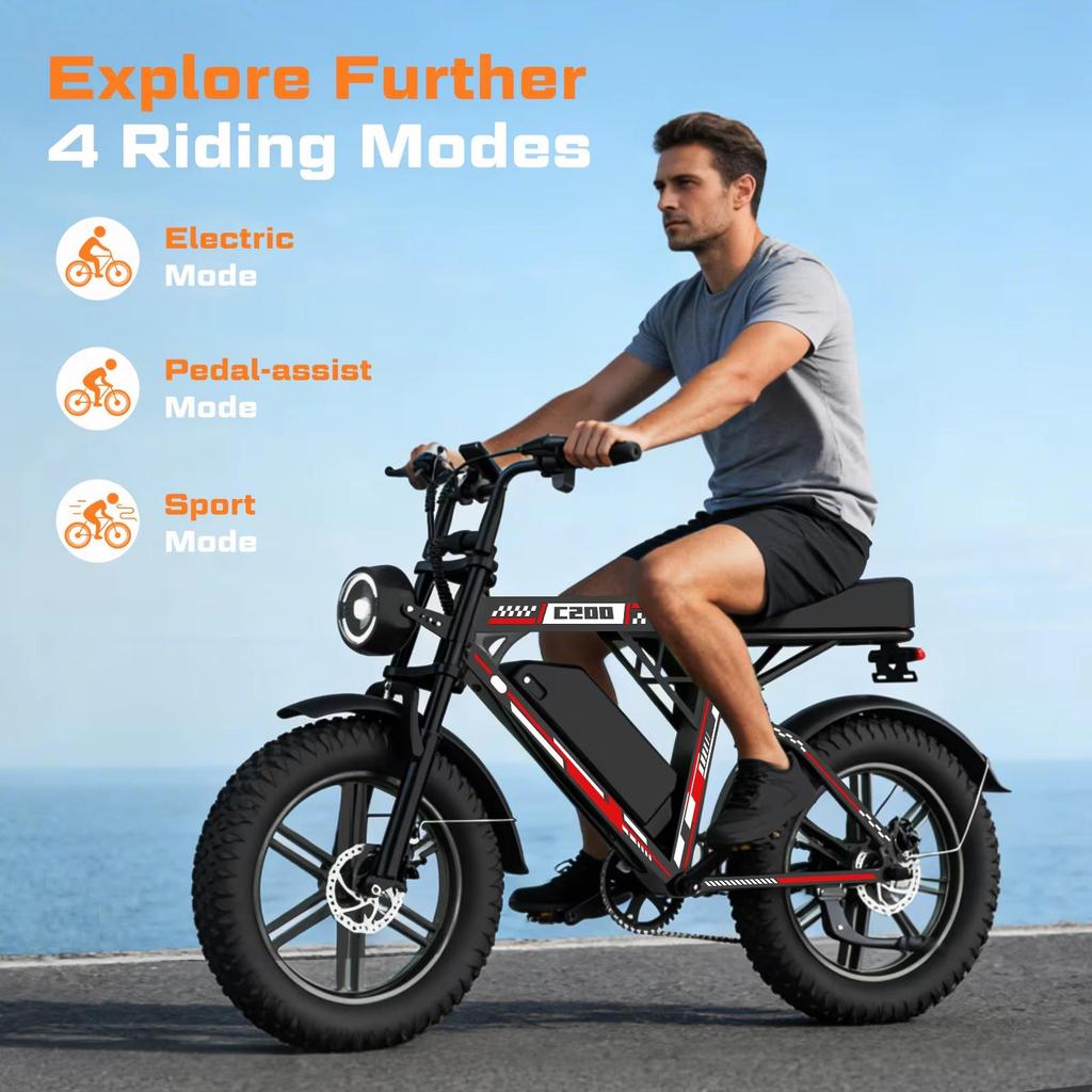 HiQiS new Ebike C200 48V 17.5AH battery maximum range 90KM 1000W motor 25km/h speed 20 inch off-road wide tire all terrain electric bicycle