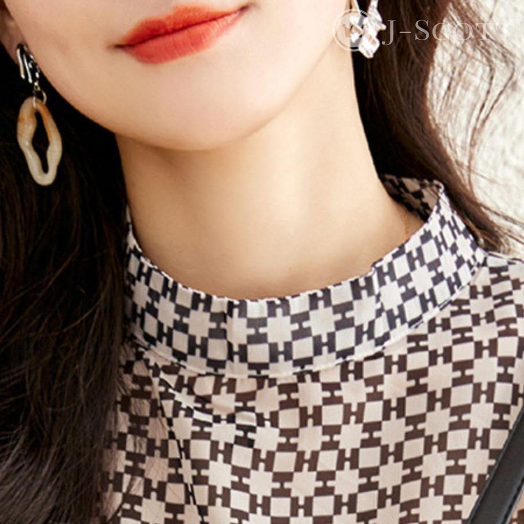 Женская блузка с принтом J-Scott, пуловер, длинный рукав, рукава-буфы, геометрический принт, прозрачный шифон, монохромный, белый, JS17-WH-S