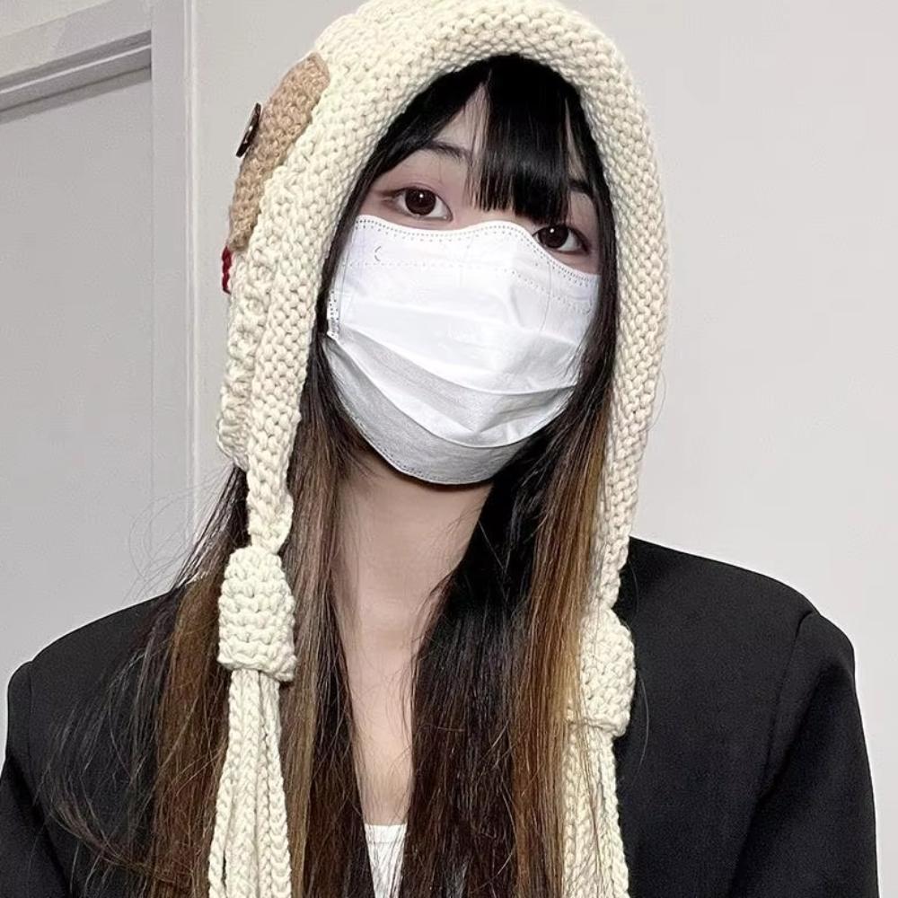 Harajuku Designed Crochet Lei Feng Hat Keep Warm Pullover Hat Sweet Ear Protection Hat Ladies
