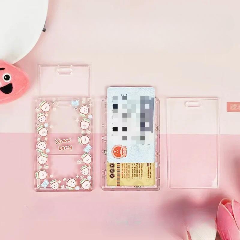 Ins Симпатичный прозрачный чехол для карты на шнурке, чехол для студенческой автобусной карты, чехол для мультяшной рабочей карты, держатель для кредитной карты с пружинным шнуром
