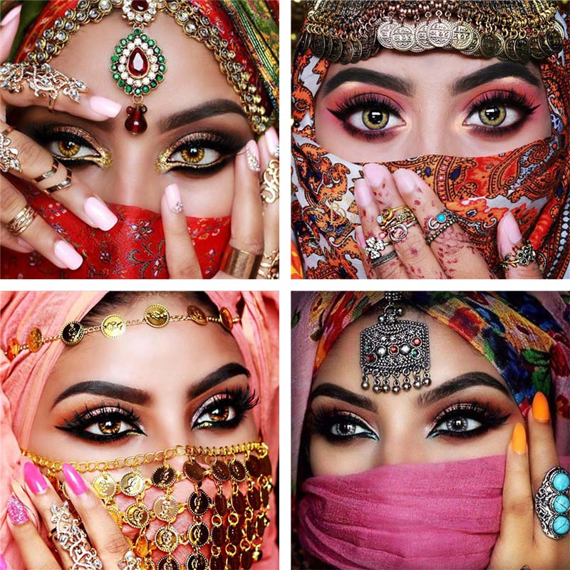 Полный круглый дрель мусульманский 5D DIY Алмазная картина «Женщина в маске» Вышивка крестиком 3D Домашний декор