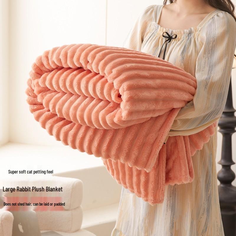 Rabbit Fur Plush Flannel Throw Blanket - Office Nap & Winter Fleece