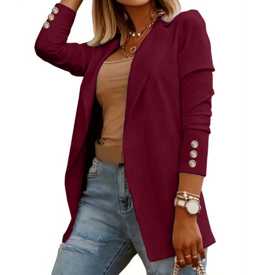 Женский костюм, пальто с лацканами, длинный рукав, открытая передняя часть, однотонное платье, пальто, деловая повседневная куртка, офисная одежда, верхняя одежда