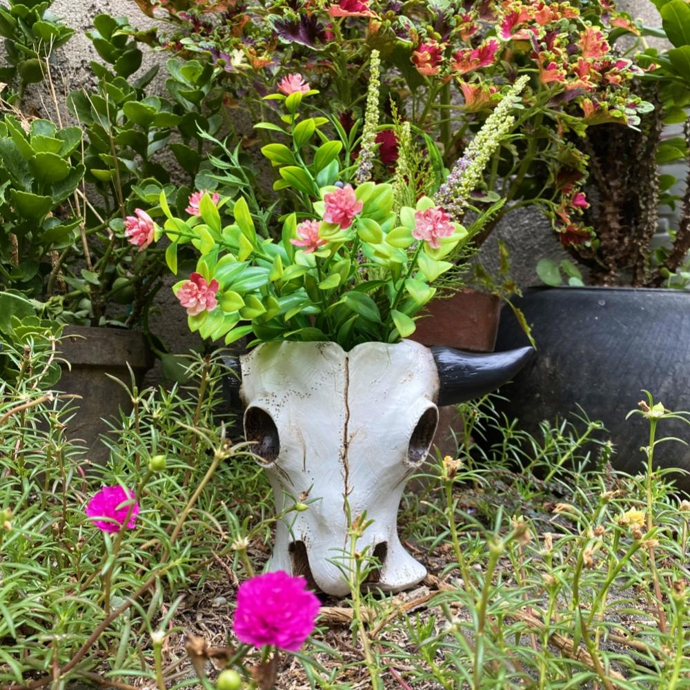 Resin Bull Head Skull Flower Pot Home Garden Decoration Planter Container Desktop Creative Retro Bull Head Statue Vase Ornament