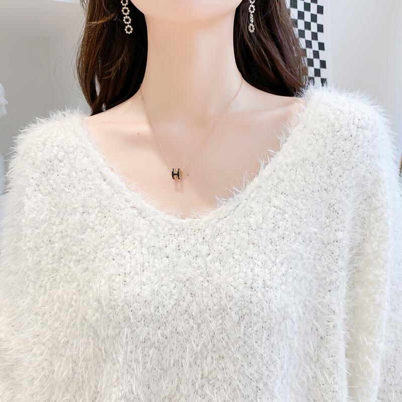 Women's Faux Mink V-Neck Pullover Sweater